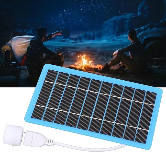 SIXRUN 5W Portable Solar Panel USB Solar Charger Foldable Charger with USB Light for Outdoor Camping Hiking Emergency Phone Charging