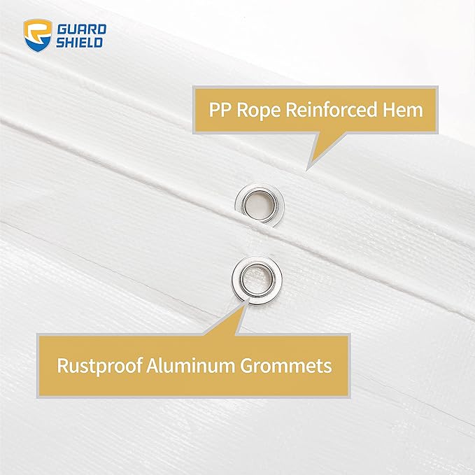 GUARD SHIELD Heavy Duty Tarp 12x24 Feet White Multi Purpose Thick Waterproof Poly Tarp Cover 10mil