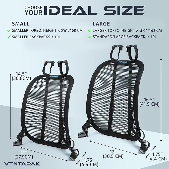VentaPak Lightweight Ventilation Backpack Spacer - Frame for Hiking, Commuting & Biking Backpacks - Large Mesh Ventilation, Rucksack Frames for Improved Airflow Reduced Sweat
