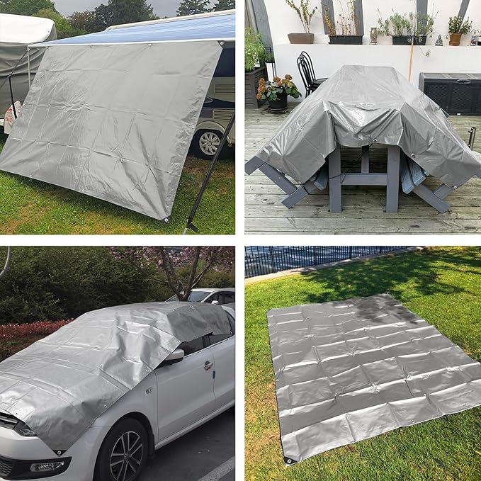 Tarps Heavy Duty Waterproof, 12 Mil Silver Waterproof Tarps for Outdoors with Grommets Reinforced Edges, UV Resistant, Tear&Fade Resistant, Camping Cover Under Tent, 10 * 10 FT