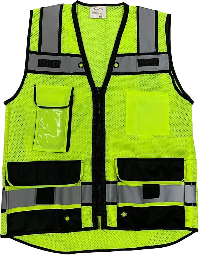 (B Engineer Safety Vest, High Visibility Reflective Safety, Vest Mesh with Zipper and pockets