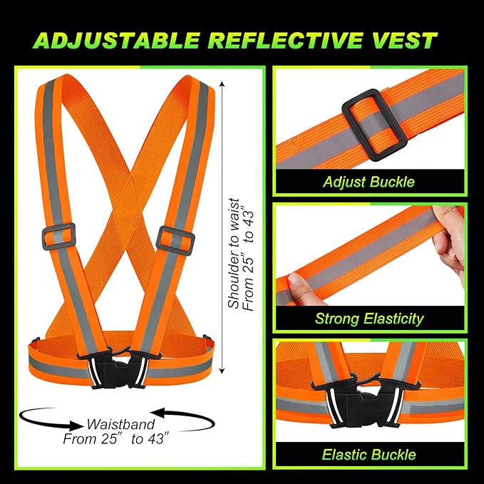 Hercicy 20 Pcs Reflective Vest High Visibility Safety Vests, Adjustable Running Gear Straps Lightweight Reflector for Construction (Green,Orange)