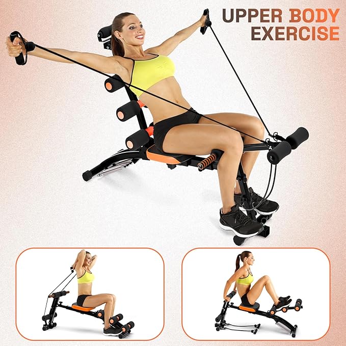 All-in-One Ab Workout Bench, Ab Machine, Workout Bench for Home Gym, Multi-Functional Adjustable Crunch Machine, Exercise Equipment for Total Body Workout (Black Yellow)