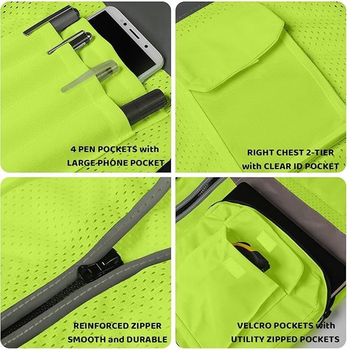 BeautyWill Custom Logo Safety Vest Class 2 High Visibility Reflective Vest for Men - Personalized Logo Team Vest