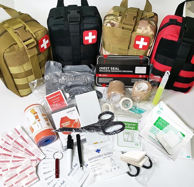 IFAK Kit Trauma Kit Military Medical First Aid Kits Bleeding Contral Emergency Survival Bug Out Bag for Camping Gear Supplies Hiking (Red)