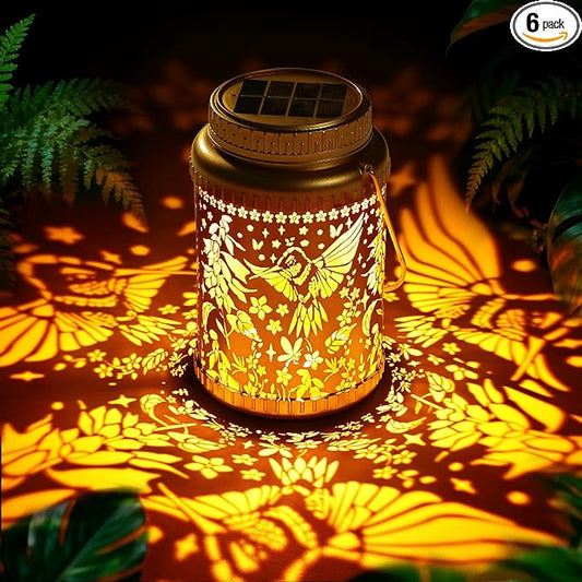 Cooo 6 Pack Solar Lanterns Outdoor Waterproof Hummingbird Red_Sage Solar Pathway Lights Landscape Path Christmas Gifts for Women Mom Grandma for Outdoor Table Lamps Garden Yard Backyard Decor -Gold