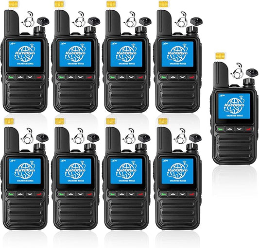 KAYOTOM Lifetime Free Global Walkie Talkies Unlimited Range PTT Push-to-Talk Over Cellular Nationwide 5000 Miles POC 4G Handheld Long Range Two Way Radio for Team (Charging Dock & Earphones, 9-Packs)