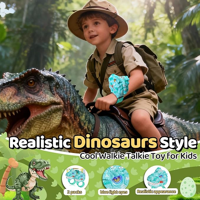 Vvinca Walkie Talkies for Kids 2 Pack - Dinosaur Toys for Boys Age 3-12 T-Rex Adjustable Wrist Strap Long Range Clear Sound Outdoor Camping Gears Christmas Stocking Stuffers Birthday Gifts, Blue