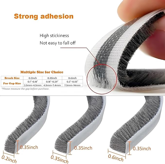 32.8 Ft Self Adhesive Weather Stripping Seal Strip Weatherstrip for Windows and Doors House Soundproofing,Windproof,Dustproof,Stronger Stickiness,0.35 Wide X 0.2 inch Thick, Gray