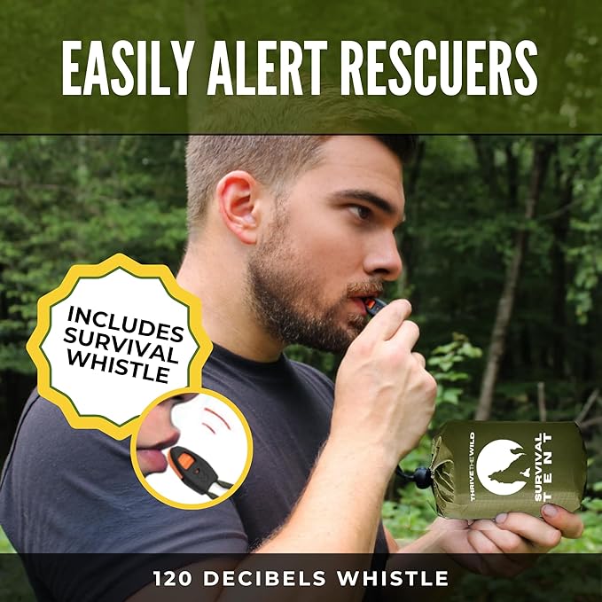 New ThermoShield™ Technology – Ultimate 2-Person Ultralight Mylar Survival Tent with Reinforced Paracord & Emergency Whistle • All-Weather Protection for Hiking, Camping & Survival Kits