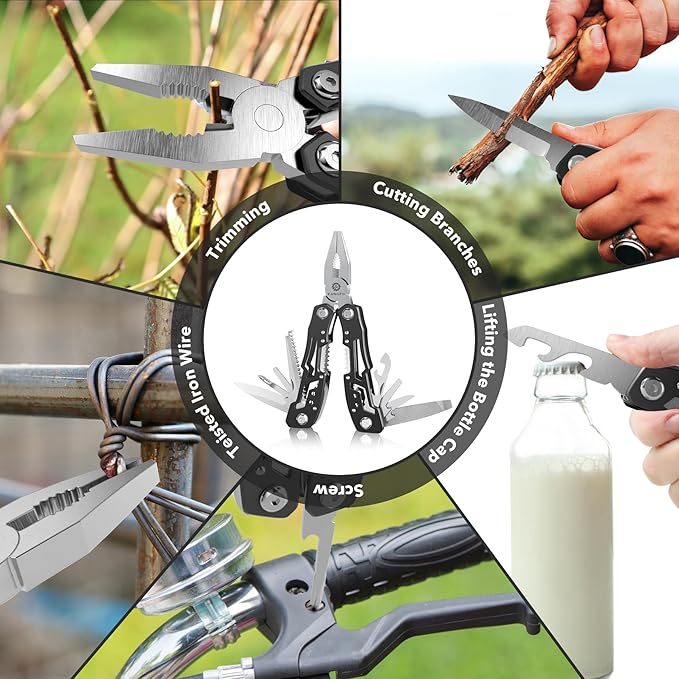14-In-1 Multitool with Safety Locking, Professional Stainless Steel Multitool Pliers Pocket Knife, Bottle Opener, Screwdriver with Nylon Sheath ，Apply to Survival,Camping, Hunting and Hiking 2 Pcs