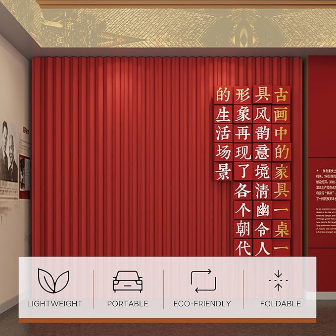 Paper Room Divider, Folding Privacy Screen Lightweight Stretchable Accordion Room Divider Wall, Portable Paper Wall Divide for Home, Office, Clothing Shop (Red, L：197in x W: 17in x H：79in)