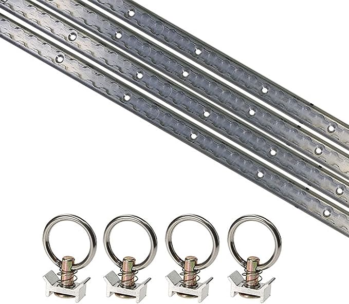 US Cargo Control L Track Tie Down System, Includes (4) USA Made 4-Foot Aluminum L-Track and (4) Silver Single Stud O-Ring Fittings, Versatile Trailer Tie Down System for Trailers and Truck Beds