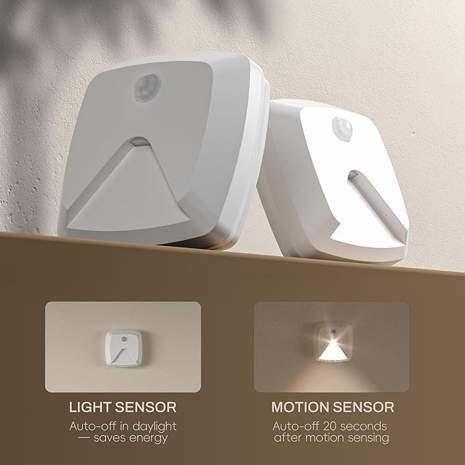 6-Pack Stick-on Motion Sensor Lights, Warm White LED Night Light, Stick-Anywhere Stair Lights, Closet Light, Battery Operated Wall Light for Kitchen, Hallway, Bedroom, Bathroom, Stairs