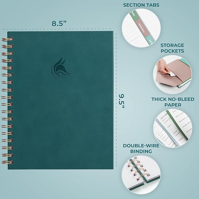 Clever Fox When I Die Planner With Pockets for Documents – End-of-Life Organizer Binder for Important Personal Info & Final Wishes (Dark Teal)