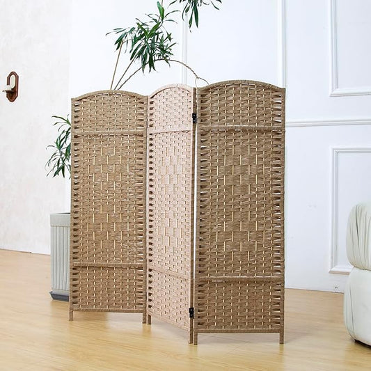 3 Panel Rattan Divider Short Room Partition Screen,Double Sided Folding Divider for Room Separation,Light Brown,47.2" H x 47.2" W