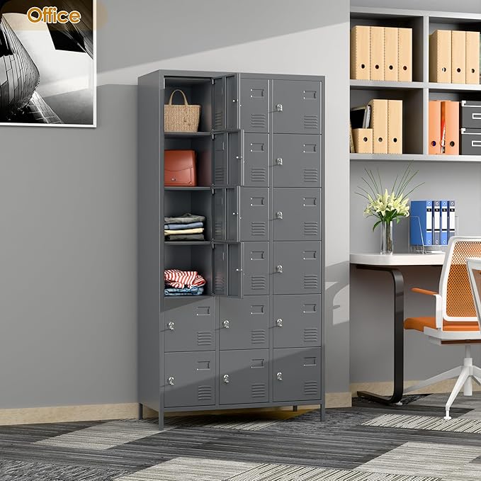 Metal Lockers for Employees, Locker Storage Cabinet with 18 Doors for Office Gym School Bedroom, Assembly Required, Dark Grey,18 Doors