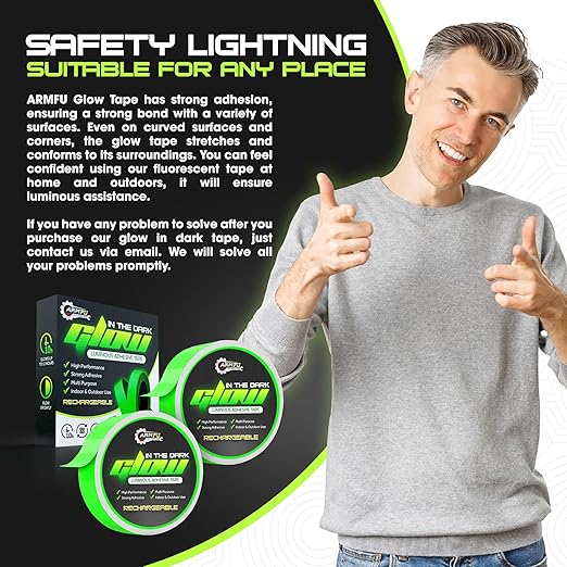 1 Inch x 60 FT Glow in The Dark Tape – Pack of 2 Rolls – Bright Rechargeable Fluorescent Glow – Luminous for Outdoors & Indoors –Glow – for Home Decoration & Markings