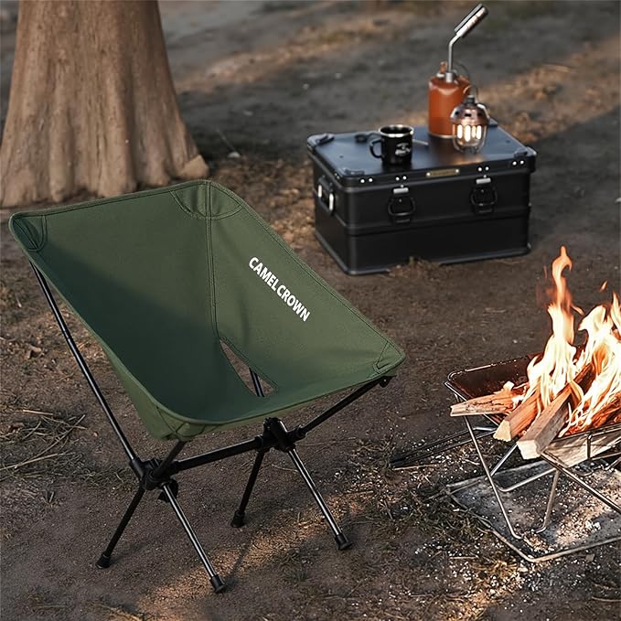 CAMEL CROWN Portable Camping Chair Folding Compact Lawn Lightweight Backpacking Chair with Carry Bag for Outdoor Hiking Beach Travel Picnic Festival Army Green 2pc