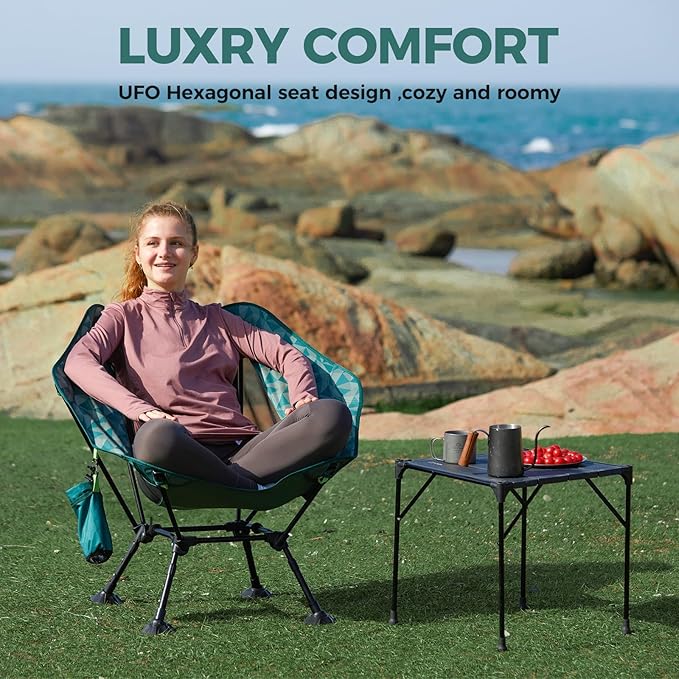 ATEPA UFO3.0 Backpacking Camping Chair, Ultralight Extra Wide Comfortable Folding Chairs Heavy Duty Portable Hexagon Ergonomic Height Adjustable Seat with Anti-Sinking Feet for Hiking Outdoor
