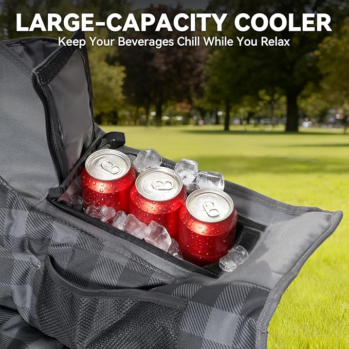 Padded Double Camping Chairs High Back Double Camp Chair Oversized Loveseat Camping Chair Support 800LBS Heavy Duty Camping Couch with Cup Holders, Cooler, Carry Bag, Grey