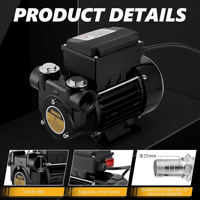 110V AC Diesel Oil Transfer Pump, 15GPM 60L/min, Self Priming Fuel Transfer Pump, Overheat Protection, Suitable for Diesel Kerosene Biodiesel Oil Mineral Oil.