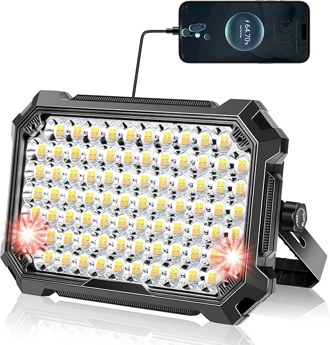 LED Work Light Rechargeable Outdoor, 12000mAh Work Flood Light 10000LM with 4 Light Modes as Power Bank for Camp Essentials, IP65 Waterproof Emergency Lantern for Tent, Power Outages, Car Repair