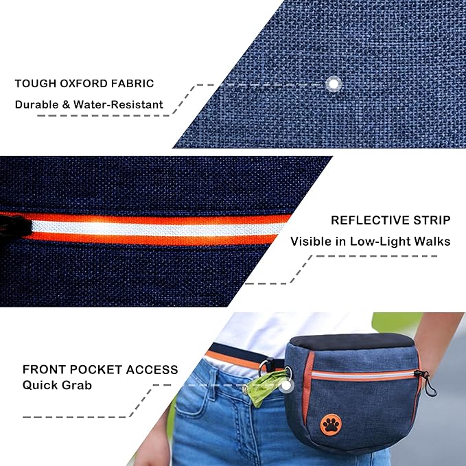Dog Treat Pouches Bag for Training – Removable Liners, Large Opening Capacity Treat Bag with Clicker, Training Guide, Waist Strap Clip Treat Fanny Pack for Dog Training and Walking