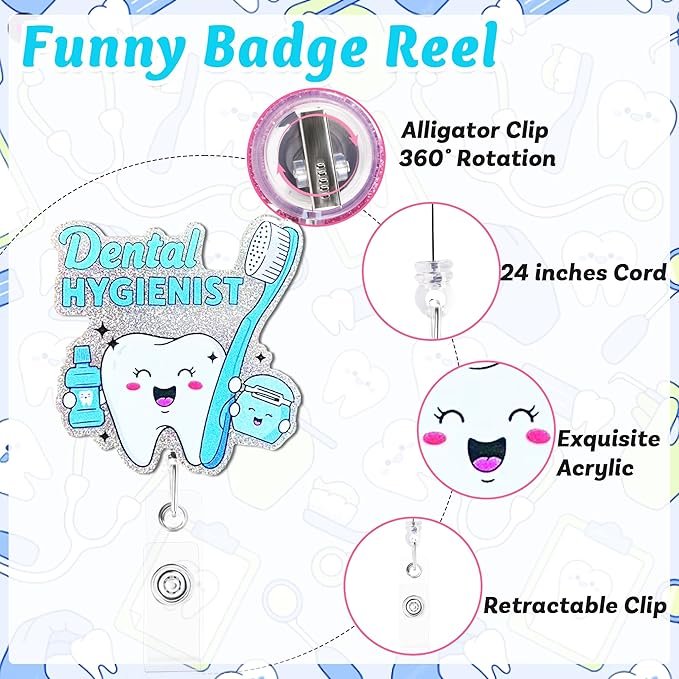 Dental Hygienist Badge Reel with Alligator Clip Funny ID Badge Holders Cute RN LPN CNA MA PCT Badge Buddy Nursing Medical Students Nurse Accessories for Work