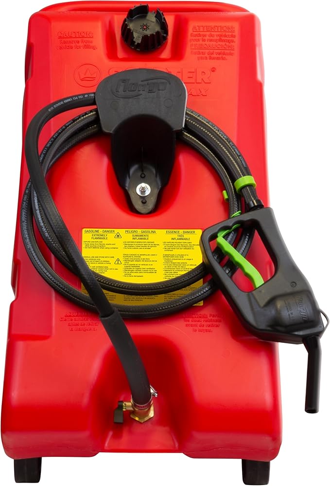 Scepter Duramax Flo ’N Go 14 Gallon Gas Caddy, 53 Liter Portable Fuel Tank and Fuel Transfer Pump with 10-Foot Hose for Lawn Mower, Farm, Marine, Commercial, and Home Use, Gasoline Only, Red