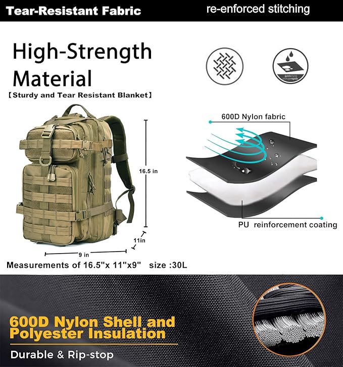 Small Tactical Backpack Military Daypack - 30L Backpack for Men Molle Assault Pack Bug Out Bag for Hiking Camping Travel Army Hunting Rucksack Trekking (Green)