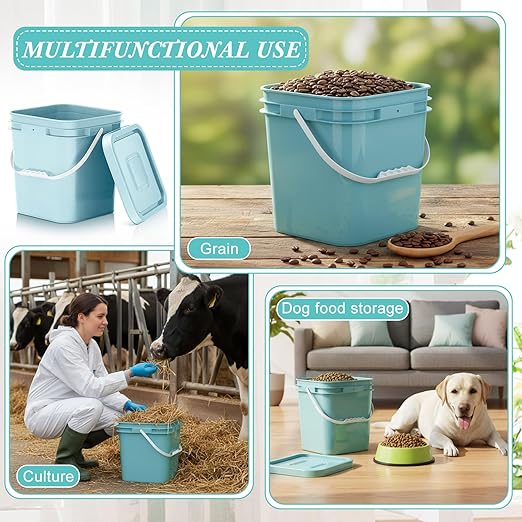 Mumufy 3 Pcs 3.5 Gallon Square Food Grade Bucket with Lid Square Bucket Pail with Plastic Handles for Storing Dry Food, Charcoal, Camping, Fishing (Aqua)