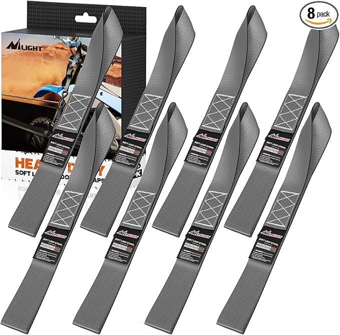 Nilight Soft Loop 1.7”×17" Motorcycle Tie Down Straps Heavy Duty 12000Lbs Max Break Strength for Securing ATV UTV Kayak Moving Cargo (8PK-Grey)