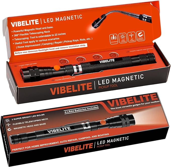 Gifts for Dad, Magnetic Pickup Tool with LED, Telescoping Magnet Flashlight, Cool Gadgets Stocking Stuffers for Teen Boys, Christmas Gifts for Men, Husband, Handyman, Boyfriend, Him, Dad, Black