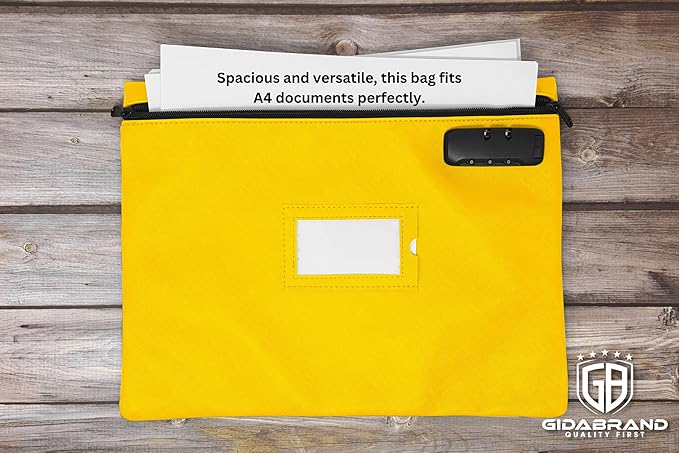 Yellow Notary Bag with Lock | 14x11 inch | Zipper Supplies Bag | Locking Document Case for Notary Kit, Stamp, Embosser, Ink Pad, and Valuables