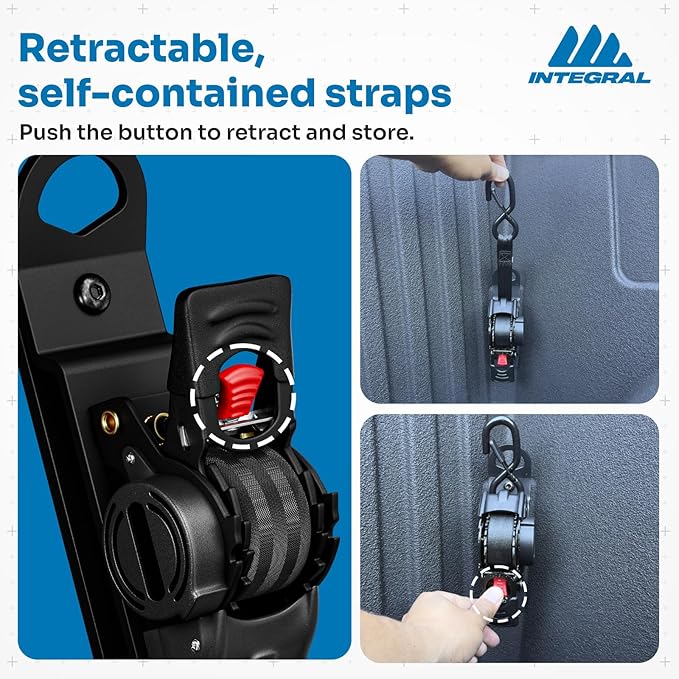 Integral Straps - Single Pack - Bed Mounted Retractable Tie Down Straps - Compatible with Toyota Tundra (2007+) - Front Bed Mount Only 2022+ Rear Bed Mount Only 2007-2021