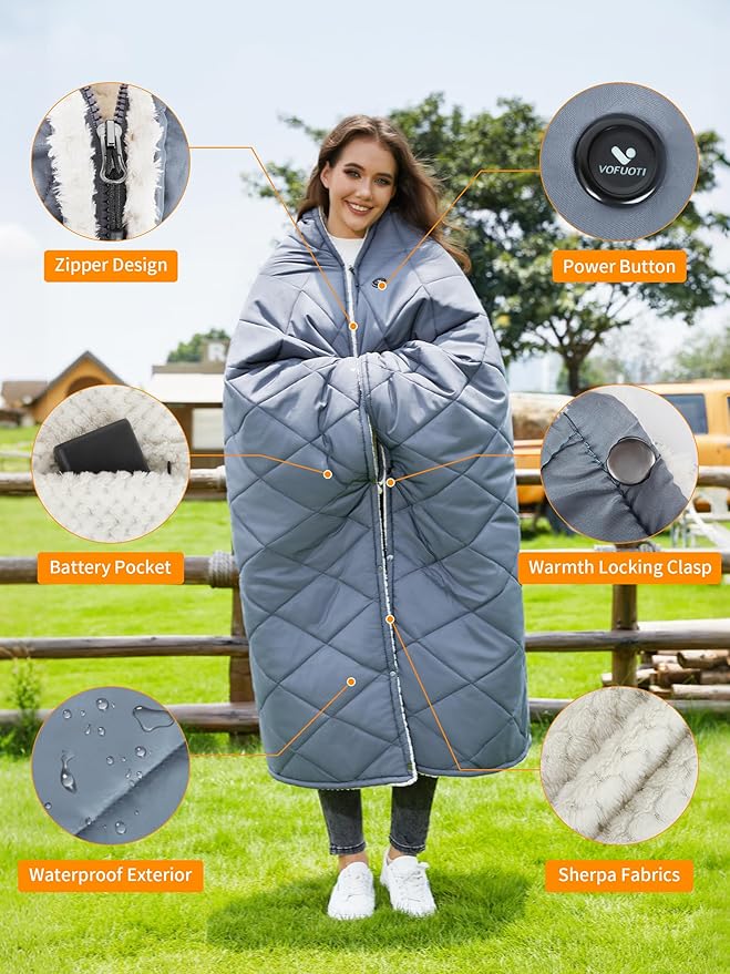 Heated Blanket Battery Operated,12V Heated Shawl Throw Blanket,Cordless heating pad with 15000 battery,Wearable Heated Blanket,Sherpa Lining,3 Heating Set for Car,Camping,Backpacking,Hiking,Travel
