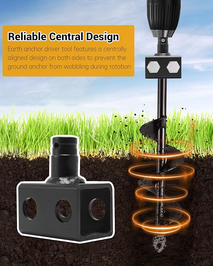 MHA50C 1/2" Mobile Home Anchor Driver Tool - Center-type Ground Anchor Drill Adapter for Helical Ground Anchors with Square Kits