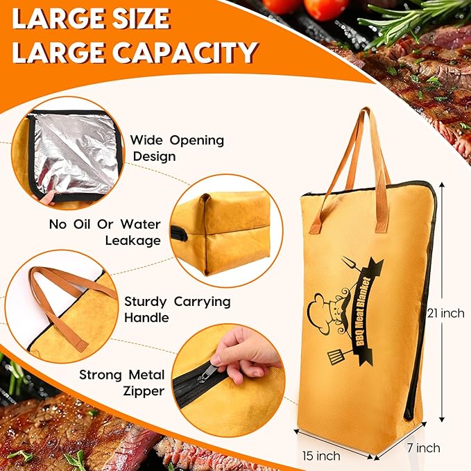 BBQ Blanket for Resting Meat, 21in Smoker Insulated Brisket Bag with Wide Mouth Fits Large Brisket, Beef, Pork Shoulders, Turkeys - Gifts for Men, Dad, BBQ Lovers, Stocking Stuffers