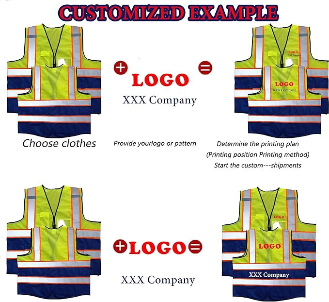 High Visibility Safety Reflective Vest with Pockets and Zipper Construction Hi Vis Work Vest(Yellow/Blue3XL)