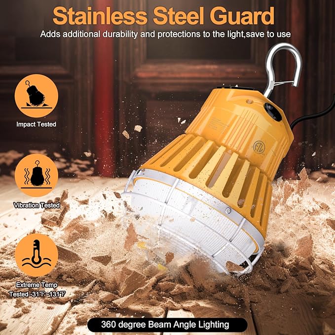 Construction Lights with 100W/80W/60W Adjustable, Linkable LED Temporary Work Light 5700K/5000K/4500K, AC100-277V, 13000LM Outdoor Jobsite Lighting Portable Hanging Work Light