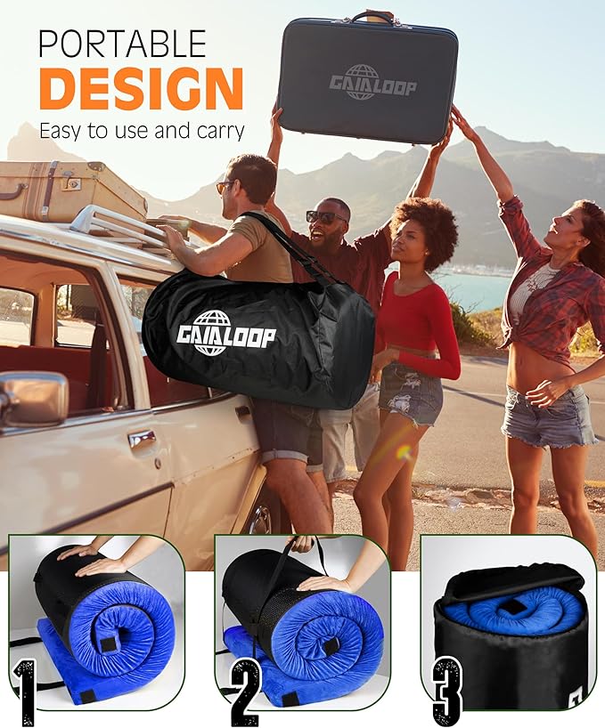 3 Inch Memory Foam Camping Mattress, Dual Layer Thick Sleeping Camp Pad for Car Tent Cot, Roll-Up Portable Glamping Floor Bed for Guests Sleepover