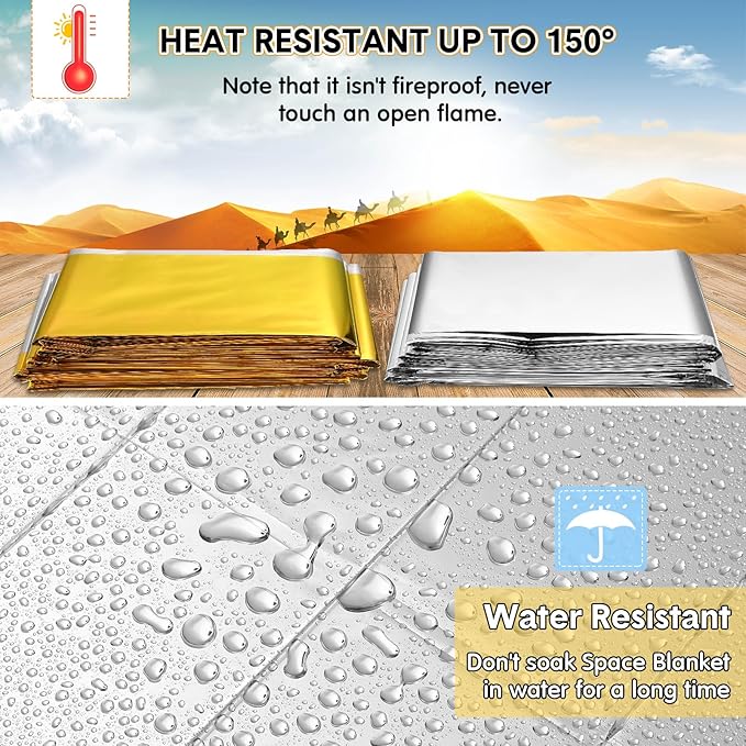100 Pcs Emergency Blankets for Survival 83 x 55 Emergency Foil Thermal Reflective Space Blanket Bulk Waterproof Individually Wrap Survival for Car Camping Outdoor Homeless (Gold Silver)