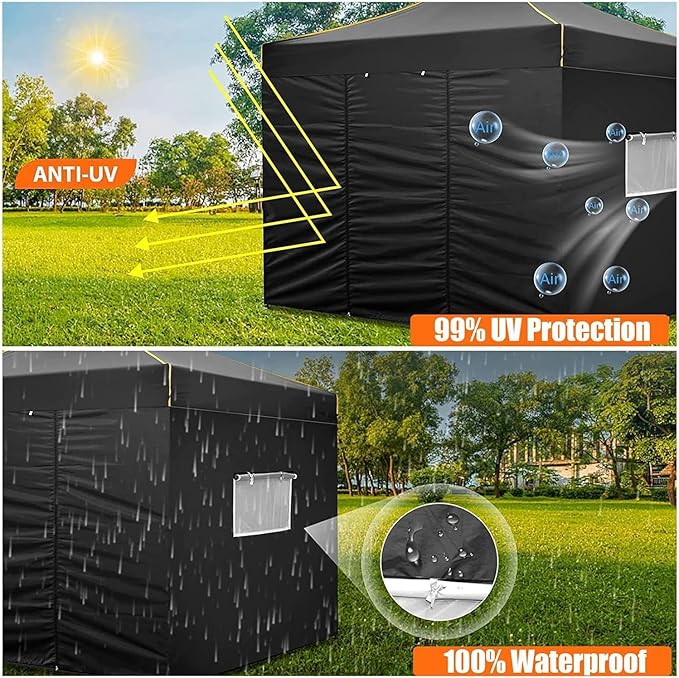 10x10 Pop Up Canopy Tent with 4 Sidewalls and Mesh Windows 2.0, Waterproof Commercial Instant Gazebo Tent Outdoor Canopy Tents for Party/Exhibition/Picnic with Carry Bag,4 Stakes & Ropes (Black)