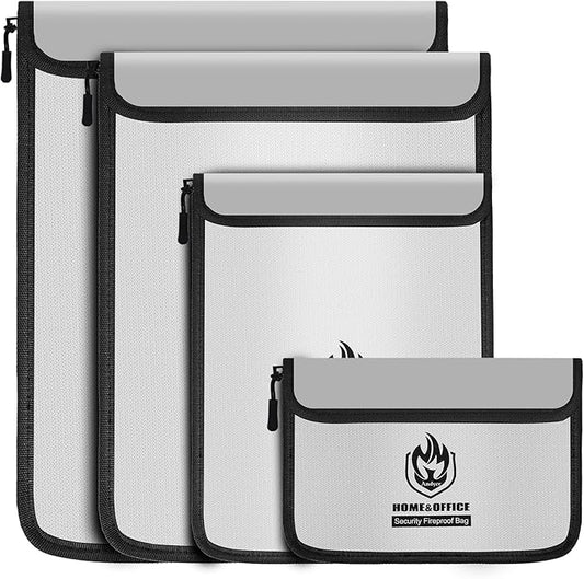 Andyer 4 Pack Fireproof Document Bags, Waterproof Document Pouch Holder with Zipper, Fire Proof Money Bag for Cash, Fireproof Envelope Fire Safe Bag, Fire Resistant Storage for Legal/A4 Size (Gray)