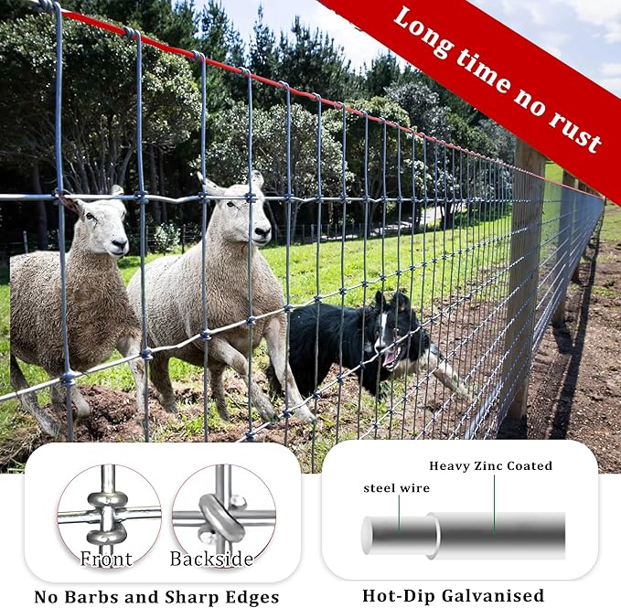4x50FT Horse Fence, 2x4 Inch Mesh, Durable No-Climb Horse Fencing for Cattle, Goats,Sheep,Large Dogs, Livestock, Woven Wire Fencing for Farm, Garden and Field Use