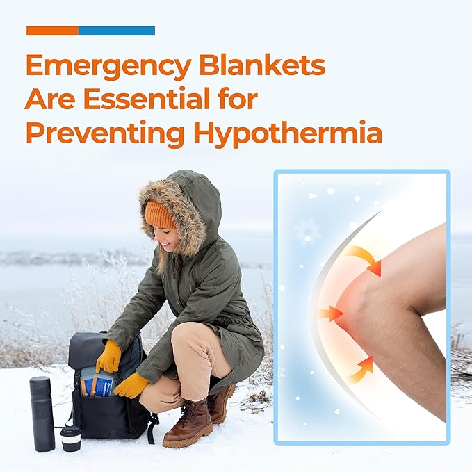 Emergency Blanket 100-Pack, 84" L x 52" W, Bulk Supply for Homeless Outreach, Mylar Blankets Retain 90% Body Heat, Perfect for Building Winter Survival Kits & Community Care Packages