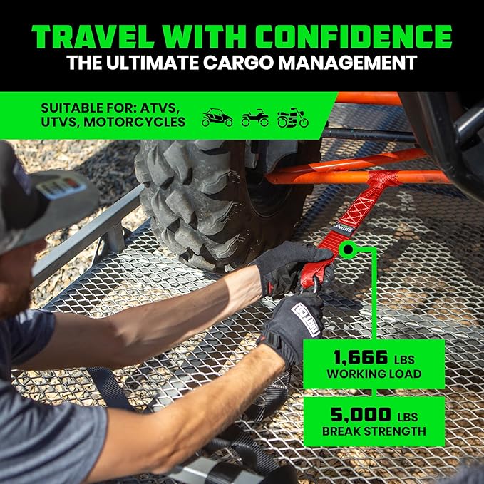 Rhino USA Soft Loop Tie Down Straps (4-Pack) - 1.6 Inch x 17 Inch (5,000 lbs Break Strength) Heavy Duty Motorcycle Handlebar Straps for use with Ratchets for ATV, UTV, Dirt Bike (Red)