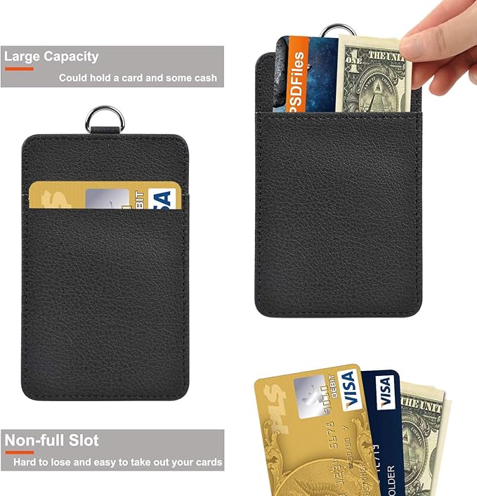 2 Pack PU Leather ID Badge Holder, Life-Mate ID Badge Holder with 1 Clear ID Window 1 Credit Card Slot and PU Leather Lanyard for Badge Credit Cards College ID Cards in Black