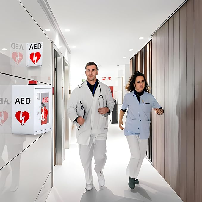 AED Projecting Acrylic Emergency Sign: 9" x 7.7" Size Inches AED Sign - Sturdy AED Projecting Signage for Wall Mounting in Public Spaces.